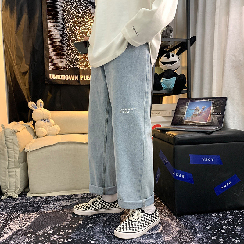 港风新款牛仔裤宽松休闲裤直筒9分裤XZ214-8909,男装牛仔裤,星座1204-3