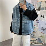 新款港风牛仔马甲男无袖坎肩夹克外套牛仔衣XZ214-8H10-P45，男装背心/马甲，星座1204-3