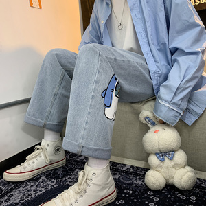 21港风印花宽松百搭休闲直筒牛仔裤XZ214-8 911-P45控69图片
