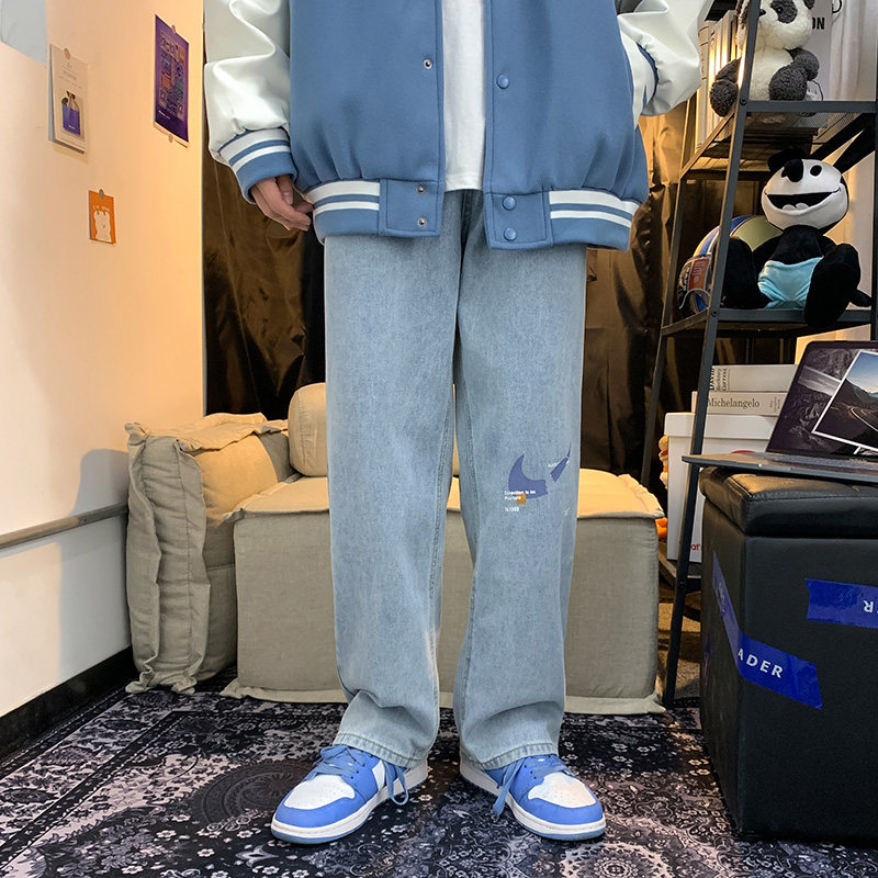 21新款港风百搭印花休闲裤直筒牛仔裤XZ214-8908,男装牛仔裤,星座1204-3