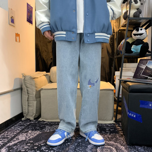 21新款港风百搭印花休闲裤直筒牛仔裤XZ214-8 908图片