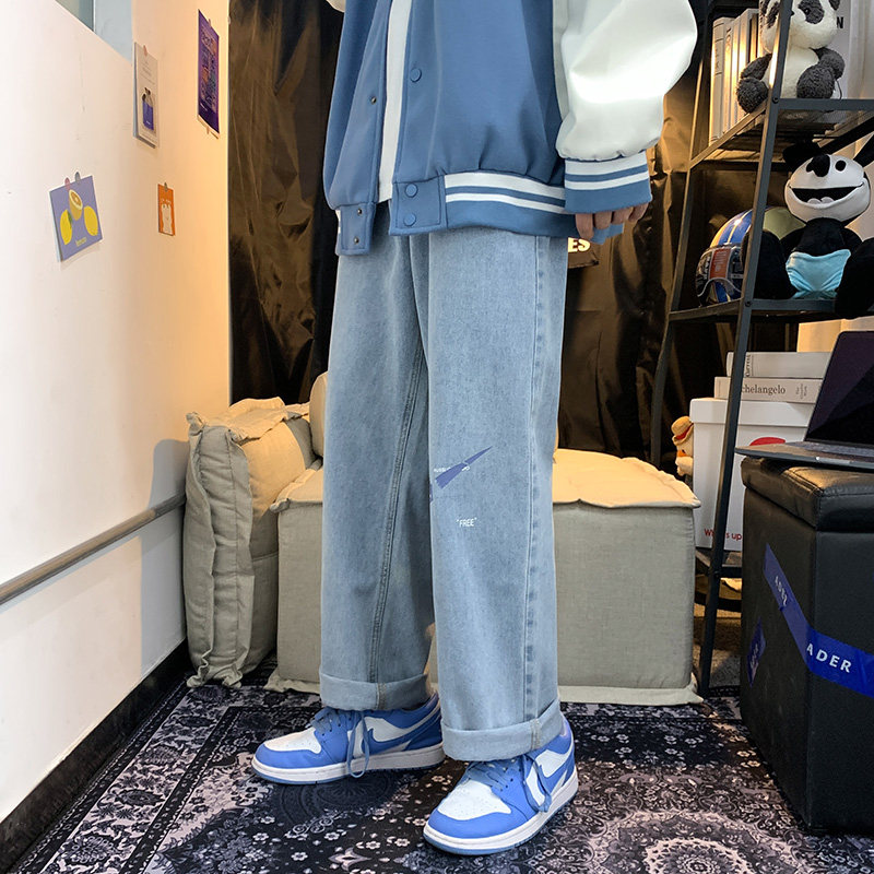 港风百搭印花休闲裤直筒牛仔裤XZ214-8 908图片