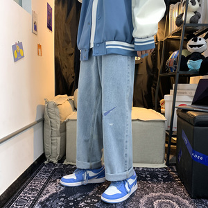 新款港风百搭印花休闲裤直筒牛仔裤子XZ214-8 908图片