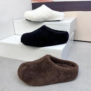 真皮毛一体羊羔毛包头拖鞋女2025新款春冬季保暖内增高外穿半拖鞋