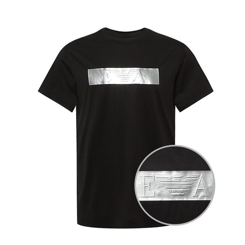 EMPORIO ARMANI/阿玛尼23年夏新品压印LOGO短袖T恤时尚修身上衣