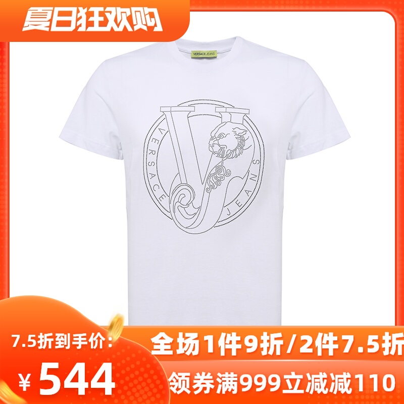 Versace/范思哲LOGO时尚男装短袖小珠子拼图创意T恤时尚体恤衫男