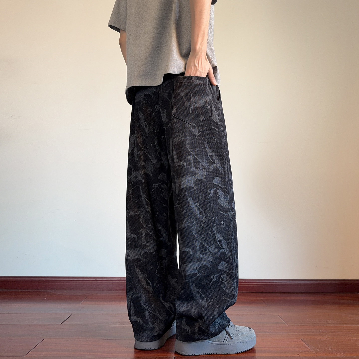 扎染裤子男款春夏季冰丝凉感美式宽松休闲长裤潮牌垂感直筒阔腿裤