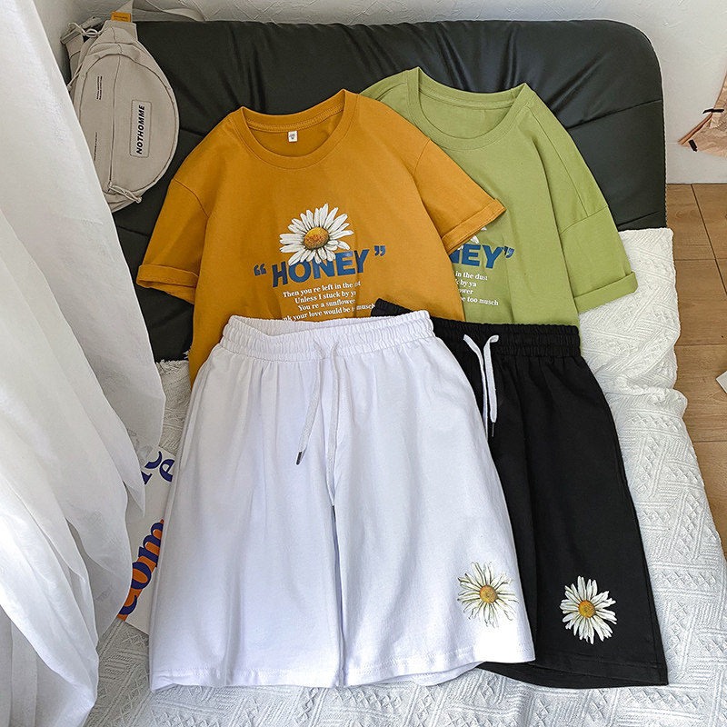 2021夏季新款寬鬆短袖套裝男沙灘褲潮