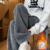 子男秋冬新款 加厚宽松直筒休闲裤 青少年男士 斑马纹裤 男生条纹卫裤