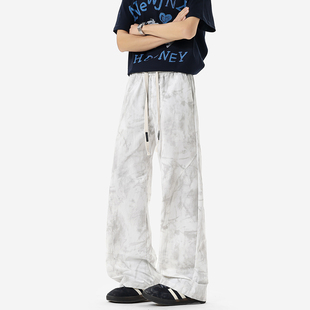 扎染裤子男春季新款美式痞帅潮牌大码宽松休闲长裤直筒阔腿拖地裤