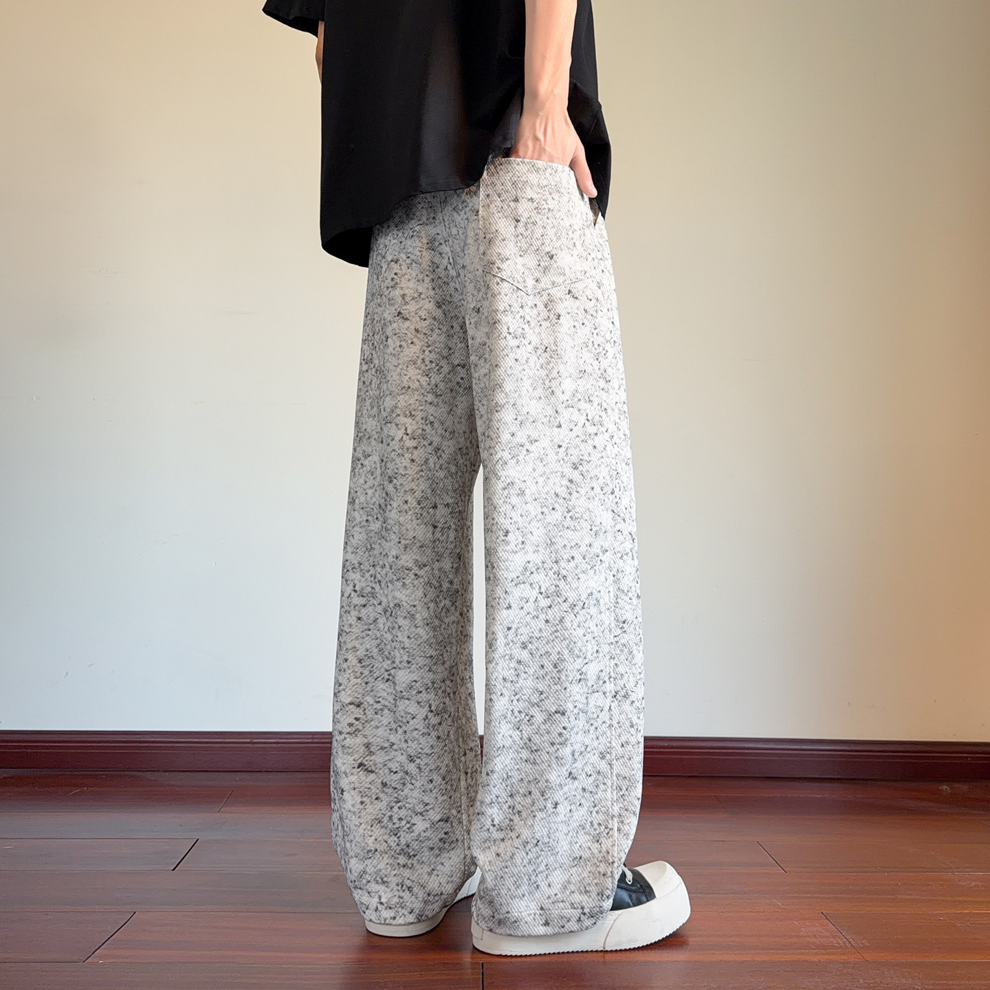 大米粒扎染裤子男款春季美式复古宽松休闲长裤潮牌男生直筒阔腿裤