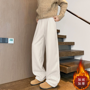 羊羔绒裤子男冬季防风防寒青少年加绒加厚休闲裤新款宽松直筒卫裤