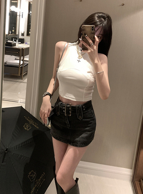 KKK STUDIO 两色吊带背心女内搭性感辣妹ins潮十字架短款运动上衣