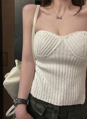 KKK STUDIO 针织抹胸无肩带女夏季露肩侧开叉内搭性感纯欲风上衣