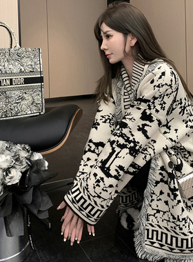 KKK STUDIO 小香风名媛气质针织开衫女早春新款高级提花流苏外套