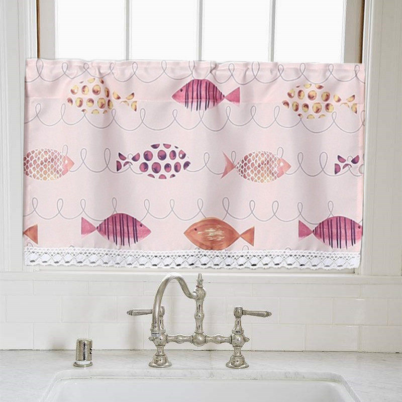 防水小窗帘防尘帘出租房简易帘卡通短帘洗手台挂布厨房橱柜遮挡帘