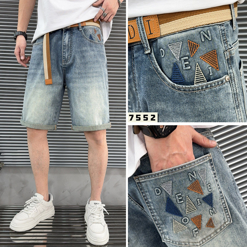 2026夏季新款高端牛仔短裤男款休闲宽松刺绣潮流中裤 五分裤 马裤