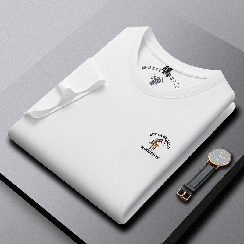 夏季保罗白色短袖t恤男士纯棉刺绣透气休闲圆领半袖体恤男polo衫