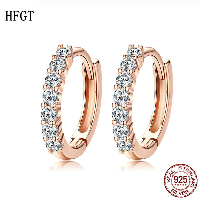 HFGT热销S925纯银耳环女时尚欧美镀玫瑰金气质银圈圈耳扣女
