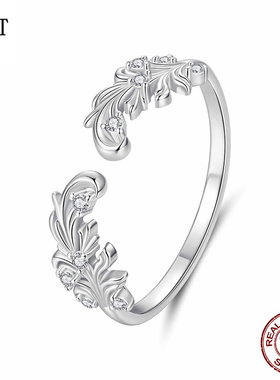 银姿韵原创s925纯银花纹开口戒指