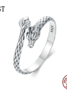 原创中国风龙缠绕开口戒指 本命年复古国潮时尚s925纯银龙形手饰