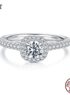 【送证书】新款方形光环D色莫桑石戒指婚戒 经典优雅s925纯银求婚