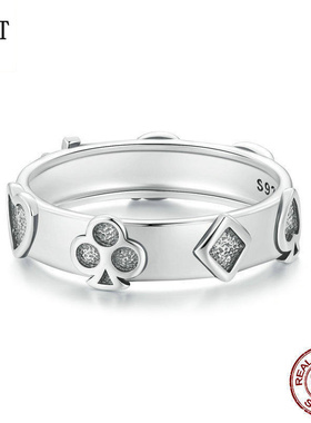 原创个性扑克牌戒指男女 时尚潮流中性风925纯银首饰高端指环戒指