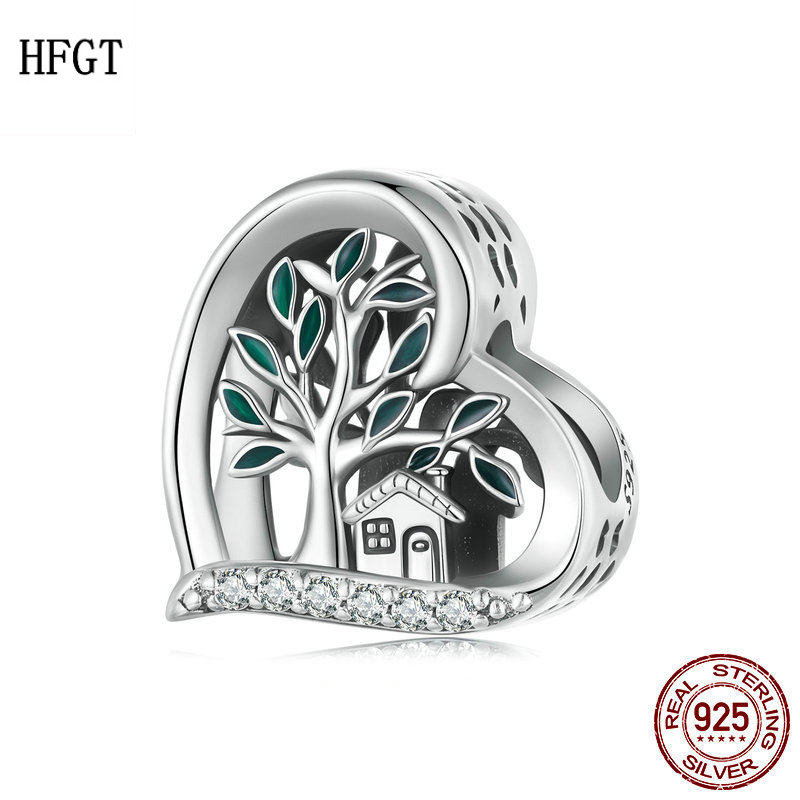HFGT新款饰品银爱心配件珠子生命树串珠手连散珠时尚心形屋子吊坠