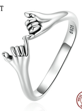 原创手拉手戒指手链套装 情人节礼物925银指环首饰现货小众高级感