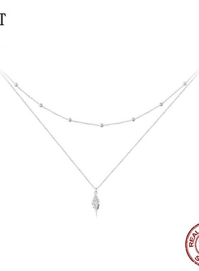 原创浪漫夏日海螺双层项链女 海洋生物高端925纯银圆珠双圈锁骨链