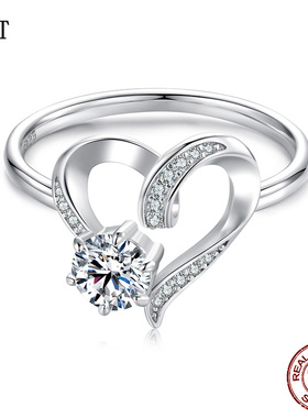 【送证书】爱意永恒莫桑钻戒指超闪戒指心形欧美时尚爱心婚戒女