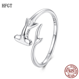 原创个性冷淡风锤头鲨开口戒指男女s925纯银海洋高端鲨鱼戒指手饰