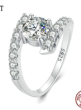 新款精致闪耀一克拉莫桑钻戒指 跨境潮流优雅s925纯银婚戒配饰女