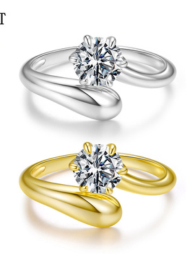 经典六爪一克拉莫桑石开口戒指婚