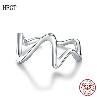 HFGT新款简约波浪S925纯银心电图戒指男女 时尚网红款戒指
