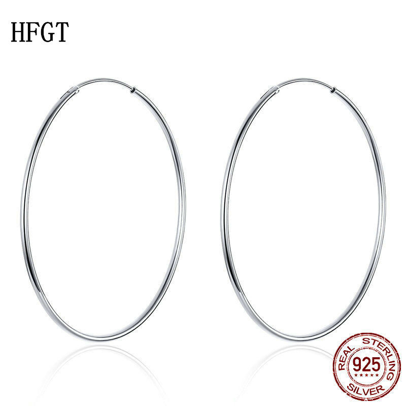 HFGT欧美流行耳钉大圆圈耳环简约时尚镀白金S925纯银圈圈大圈耳饰
