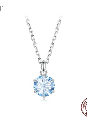 闪耀1克拉蓝色莫桑石项链925纯银六爪圆钻高端首饰轻奢首饰女饰品