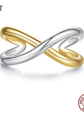 原创分色电镀金属感交错开口戒指