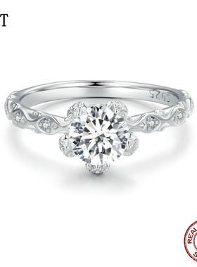 【送证书】新款80分莫桑石皇冠戒指 高贵女王范复古纹理纯银婚戒