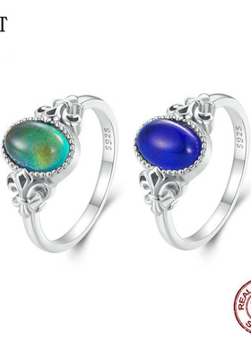 925纯银鸢尾花情绪戒指复古优雅