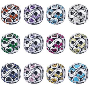 新款12月生辰石串珠配饰s925银星座转运珠子首饰串珠手串手工银饰