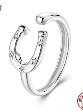 原创繁星U形马蹄铁开口戒指个性