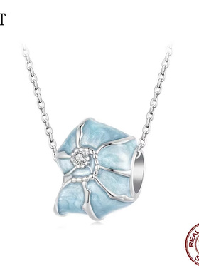 原创蓝色海螺贝壳项链吊坠s925纯银海洋生物高端首饰项饰饰品女