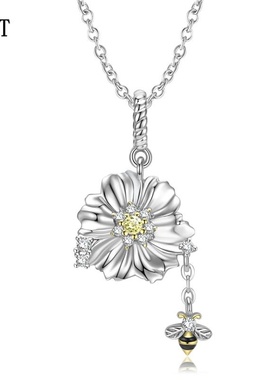 蜜蜂花项链925银吊坠女ins
