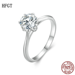 一克拉莫桑钻戒指女 高贵优雅风s925纯银闪耀婚戒手饰饰品配饰