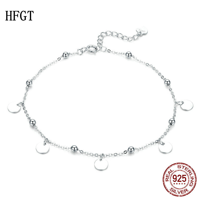 HFGT欧美简约风圆片S925纯银脚链时尚镀白金女士银脚链时尚个性