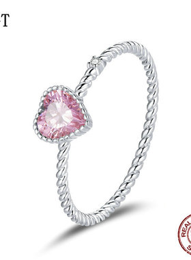 新款粉色爱心戒指925银心形少女感粉钻戒指首饰个性百搭奢华银饰