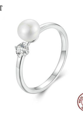 【送证书】原创天然淡水珍珠莫桑钻戒指 优雅奢华925纯银指环戒指