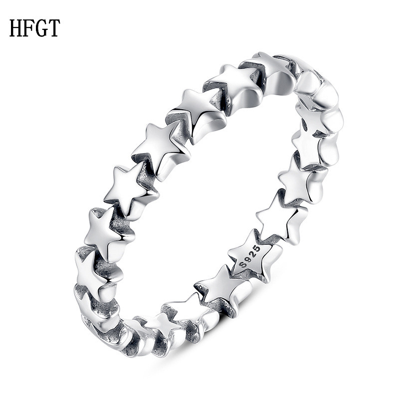 HFGT个性S925纯银戒指 星际五角星星空介子 货源时尚个性