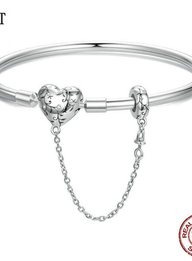 新款复古安全链花纹爱心diy基础手镯 欧美流行优雅s925银串珠手镯